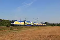 ME 146-18 (146 518-5) zieht am 14.08.12 einen Metronom nach G�ttingen.
Aufgenommen bei Elze im Leinetal.
