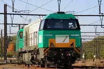 Vossloh Lok G2000BB von Railtraxx steht in Montzen-Gare(B) bei Sch�nem Herbstwetter am 21.10.2012.
