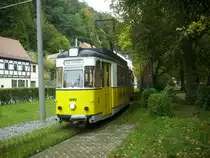 Triebwagen der Kirnitschtalbahn in Bad Schandau Richtung Beuthenfall am 05.10.2012 

