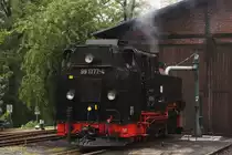 Ein sch�ner R�cken kann auch entz�cken!  Lokportrait von 99 1777, aufgenommen am 31.08.2012 beim Wasserfassen am Lokschuppen in Radeburg.