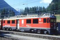 RhB - ABe 4/4 III 55  DIAVOLEZZA   am 01.09.1993 in Pontresina - Drehstromtriebwagen Bernina - �bernahme 11.08.1990 - SWA/SIG/ABB - 1016 KW - Gewicht 50,00t - 1./2.Klasse Sitzpl�tze 12/16 - L�P 16,89m - zul�ssige Geschwindigkeit 65 km/h - Logo RhB in italienisch. Hinweis: Die Triebfahrzeugserie besteht aus 6 Fahrzeugen mit den Nummern 51 bis 56, gescanntes Dia
