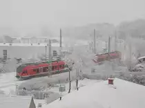 Ein Blick,am 20.Dezember 2010,aus meinem Zimmerfenster bot sich Dieser Anblick als ein Flirt in den Bahnhof von Bergen/R�gen einfuhr.