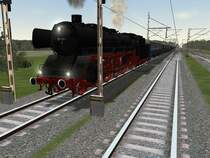003 088-2 der DB mit langem Sonderzug mit 03 182 der DB als Schublok. Der Zug musste wegen zu wenig Dampfkesseldruck auf einem Ausweichgleis halten. Die Lokomotiven sind von der Seite www.train-sim-werk.de und kann ich nur empfehlen.