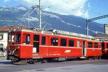 RhB - ABDe 4/4 482 II am 13.08.1991 in Chur - Gleichstromtriebwagen Arosabahn - �bernahme 25.12.1957- SWS/BBC - 480 KW - Gewicht 43,00t - 1./2.Klasse Sitzpltze 12/24 - L�P 17,77m - zul�ssige Geschwindigkeit 65 km/h - �2=12.06.1987 - nur Logo RhB. Lebenslauf: 11/1997a - 11/1998 Abbruch. Hinweis: Die Triebfahrzeugserie bestand aus 6 Fahrzeugen mit den Nummern 481II bis 486II, die ersten f�nf, von der RhB zu 481I bis 485I umnummerierten Fahrzeuge wurden komplett zerlegt und mit neuen Wagenk�sten wieder aufgebaut, gescanntes Dia
