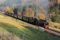 Diese Aufnahme entstand hinter Hammerunterwiesenthal wo die Bahn parallel zur tschechischen Grenze verl�uft, 23.10.2012.