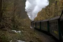 M�chtig dampfend zieht 99 1746 - 9  den Zug gegen 10:53 Uhr durch den Rabenauer Grund.  03.11.2012