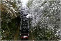 Es wird scho glei dumpa - Die �lgefeuerte 41 018 (042 018-2) f�hrt mit dem Fotog�terzug SGAG 48483 von Attnang Puchheim nach Braunau, hier in den W�ldern nahe Gallenberg. 
28.10.2012