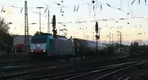 Die Cobra 2828 f�hrt mit einem gemischten G�terzug aus K�ln-Gremberg nach Antwerpen-Noord(B) bei der Ausfahrt in Aachen-West und f�hrt in Richtung Montzen/Belgien in der Abendsonne am 4.11.2012.
