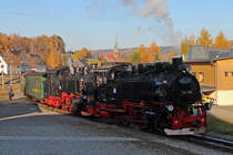 Herbstdampf am Fichtelberg, 99 785 und 99 789 im Bahnhof Hammerunterwiesenthal, 23.10.2012.