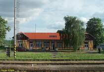 Blick aus dem Zug (Kladno nach Kralupy) auf dem Bahnhof Kladno Dub� am 12.5.2012.