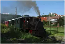 Dampflok  Christl  Bn2t (Hanomag 1916) f�hrt auf der Gurkthalbahn von P�ckstein Zwischenw�ssern nach Treibach Althofen.  
Bf Treibach Althofen 7.8.2012
