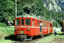 RhB - BDe 4/4 491am 29.08.1997 in Cama - Gleichstromtriebwagen Misoxer Bahn - Baujahr 1958 - SWS/BBC/SAAS - 600 KW - Gewicht 41,00t - Zuladung 5,00t - 2.Klasse Sitzpltze 16 - L�P 17,77m - zul�ssige Geschwindigkeit 65 km/h - �3=10.04.1980 �1=09.03.1990 - Logo nur RhB. Lebenslauf: 12/2003a - 01/2004 an SEFT BDe 4/4 1. Hinweis: gescanntes Dia
