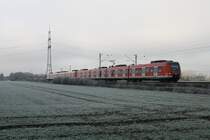 Der Hochnebel am 01.12.12 war hartn�ckig, als 423 228-6 zwischen Grub und Poing nach Erding unterwegs war.