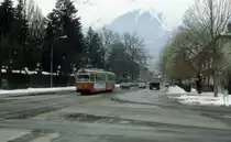Innsbruck IVB SL 3 (D�wag- / Kiepe-GT6 33, ex-Bielefeld 825, Baujahr 1957) Amraser Strasse / Wiesengasse am 23. Februar 1984.