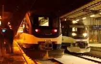 Ostseeland Verkehr VT 0004 als letzte Fahrt nach Rostock Hbf und Ostseeland Verkehr VT 0002 als OLA nach Neubrandenburg am 08.12.2012 in G�strow