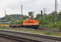 Bei umfangreichen Gleisbauarbeiten im Bahnhof Eichenberg im August 2012 war 212 275-2 (Locon 210) das Arbeitstier. Aufgenommen am 09.08.2012.