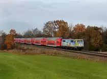 Die 111 066 mit einem RE am 10.11.2012 unterwegs bei Hilperting.