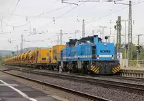 Zwei Spitzke MaK G1206, 275 843-1 (G1206-SP-022) vorneweg mit G1206-SP-021, zogen am 26.08.2012 einen langen Bauzug in Richtung S�den durch Eichenberg.