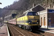 Diesellok 5520 mit IC Rtg. Liege
im Bahnhof Tilff am 27.03.1991