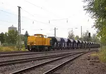 203 158-1 (V180.13) mit relativ kurzem RailPro-Schotterwagenzug in Fahrtrichtung Norden. Aufgenommen am 14.09.2012 in Eschwege West.