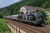 1116.153 bespannte am 01.07.2012 den  Russenzug  DRV 13118 von Nizza nach Moskau, und war um 13:20 beim Edlach-Hof (M�rzzuschlag) abzulichten.