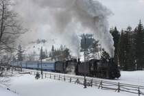 Doppel Traktion mit 3-797-86 und 3-735-7s hier bei Voronenko in den
ukrainischen Karpaten am 21.2.2008.