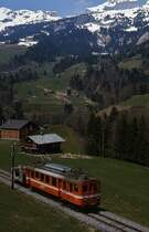 Im Mai 1980 ist ABDe 4/4 1 der ASD bei Les Planches unterwegs nach Les Diablerets