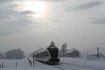 R8588 verlsst am heutigen 20.01.2013 pnktlich mit den ersten Zaghaften Sonnenstrahlen die Halte und Ladestelle Schwanberg .