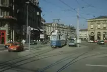 Z�rich VBZ Tram 10 (Be 4/4 1390) Z�rich HB / Bahnhofplatz / Bahnhofquai im Juli 1983.