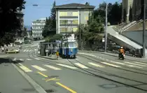 Z�rich VBZ Tram 10 (Be 4/4 1395) Leonhardstrasse / Weinbergstrasse / Haltestelle Haldenegg im Juli 1983. 