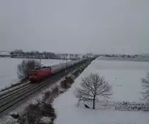 101 022-2 ist hier am 25.01.13 kurz vor Lichtenfels mit einem IC zusehen. Schublok ist 101 087-5.