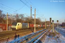 152 196-2 ITL Eisenbahn GmbH mit dem DGS 99693 von Frankfurt (Oder) Pbf nach Bremerhaven Kasierhafen in Rathenow. 25.01.2013