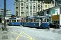 Z�rich VBZ Tram 10 (Be 4/4 1395) Tessinerplatz / Bahnhof Z�rich-Enge im Juli 1983.