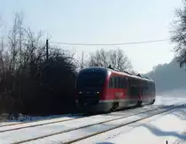 Desiro der Erzgebirgsbahn 642 058 von Johanngeorgenstadt nach Zwickau zwischen Wilkau-Ha�lau und Cainsdorf.26.01.2013.