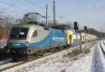 MWB 1116 911,Metronom Dostos und ES 64 U2-100 Hupac aus ODEG Ersatzpark als RE 4 am 28.01.2013 in Rathenow