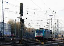 Ein Nachschuss von der Cobra 2841 kommt als Lokzug aus Belgien und fhrt in Aachen-West ein bei schner Wintersonne am 28.1.2013.