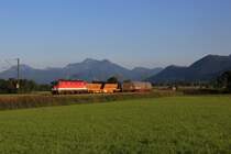 Einen Alpenstaubsauger vor einem Korridor Gterzug sieht man nicht all zu oft.
Hier zieht die BB 1144 253-2 einen Gterzug von Salzburg kommend durch Bernau in Richtung Hall in Tirol.
Bernau, 07.09.12