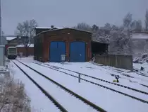 Der Lokschuppen von Bergen/R�gen im Winter.Aufgenommen am 10.Februar 2013.