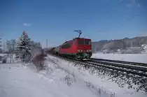 155 091 mit gemischten G�terzug am 09.02.2013 bei Nagel auf der Frankenwaldbahn. 