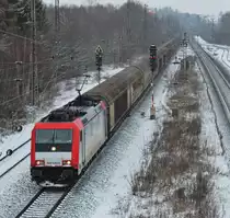Am 9.Februar 2013 war SETG 482 042 mit Habis-Wagen in Elze (Leine) auf dem Weg nach Fulda Gbf.