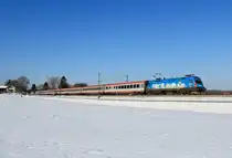 1016 023  Kyoto-Express  am fr�hen Morgen des 10. Februar bei �bersee.
