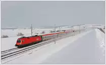 Mit allem habe ich gerechnet, aber nicht mit Sonne am 23.2.2013. 1116 036 bespannte am 23.2.2013 den OIC 866  Alpenzoo Innsbruck Tirol  von Wien West nach Landeck-Zams. Die Aufnahme entstand n�chst Perschling. 