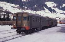 FS Elektrotriebwagen ALe 840036 rangiert, hier die Beiwagenseite, am 
21.1.1991 im Grenzbahnhof San Candido oder auch Innichen genannt.