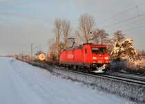 185 224 mit einem Containerzug am Morgen des 19.01.2013 bei Langenisarhofen.