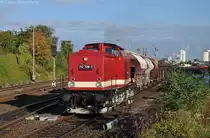 112 708 mit Fotog�terzug am 07.10.2012 bei der Ausfahrt aus Bernburg