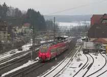 442 308 erreicht am 28. Februar 2013 als RB nach Saalfeld den Bahnhof Kronach.