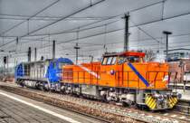 Zwischenstopp in Gelsenkirchen. Mak G 1206 (1275 020) von northrail und Mak G 2000 von RBH am 27.02.2013.