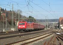 185 291-2 zieht am 06. Mrz 2013 einen Fals-Ganzzug durch Kronach.