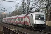 1116 249 mit der Jubil�umsrailjetgarnitur ist am 8.03.2013 als RJ556 bei Kapfenberg zu sehen.