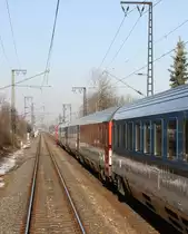 4.3.2013 Zwischen Cossebaude und Dresden - Stetzsch begegnen sich EC 171 und 178. Man kann EC 171 aber nicht sehen, weil von ihm aus das Bild gemacht wurde.